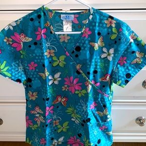 flower and butterfly scrub top